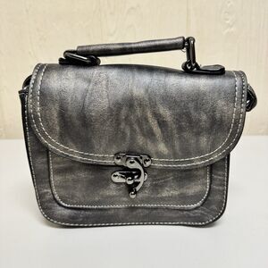 Women's Satchel Handbag Purse Silver Gray Faux Leather Shoulder Strap